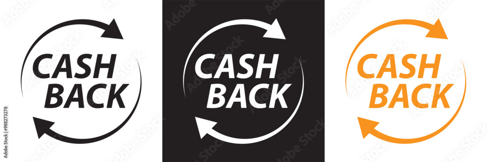 Cashback icon set. Cashback loyalty program. Money refund label. Return money service for partner program. Bonus cash back icon. isolated on white and black background. EPS 10 Cashback icon set. Cashback loyalty program. Money refund label. Return money service for partner program. Bonus cash back icon. isolated on white and black background. EPS 10