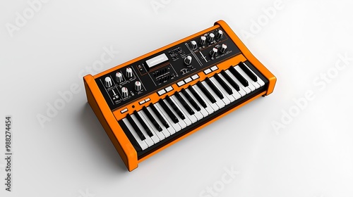 An orange synth keyboard stands bold and isolated, its vibrant hue capturing attention. photo