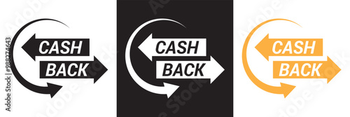 Cashback icon set. Cashback loyalty program. Money refund label. Return money service for partner program. Bonus cash back icon.  isolated on white and black background. EPS 10