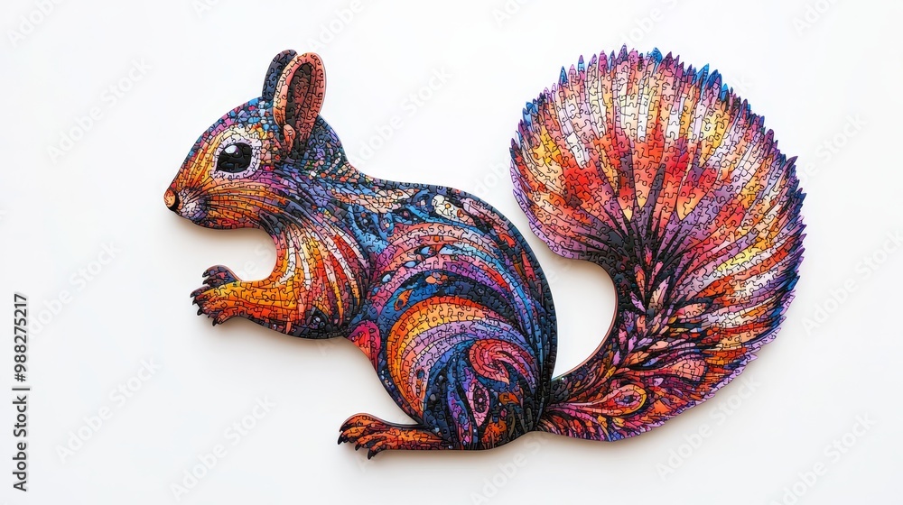 Fototapeta premium Playful Squirrel Silhouette Puzzle in Vibrant 3D Design on White Background with Soft Morning Light Illumination