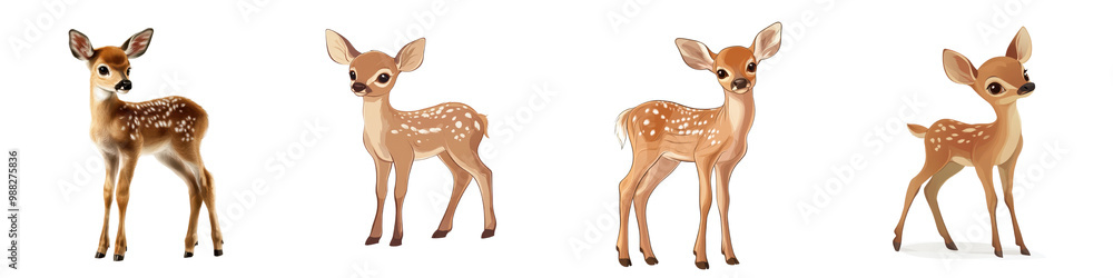 Adorable young fawn standing in a lush green forest habitat with curious and peaceful expression The fawn s delicate features and spotted fur create a beautiful and serene natural scene Adorable young fawn standing in a lush green forest habitat with curious and peaceful expression The fawn s delicate features and spotted fur create a beautiful and serene natural scene