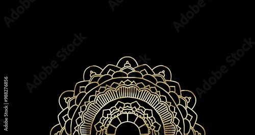 Elegant Gold Mandala Animation with Alpha Channel: Perfect for Meditation Videos, Yoga Classes, Spiritual Content, and Creative Projects to Enhance Visual Aesthetics and Promote Tranquility