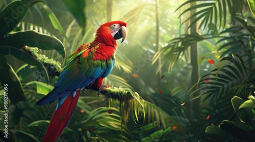Wallpaper Mural Jungle mural wallpaper design with parrot, colorful design, tropical and exotic. Torontodigital.ca