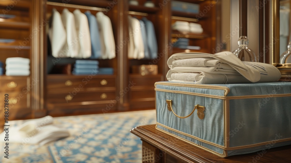 Laundry Service Bag: A neatly folded bag located in the closet, provided for guests to utilize the hotel’s laundry and dry-cleaning services during their stay.
Laundry Service Bag: A neatly folded bag located in the closet, provided for guests to utilize the hotel’s laundry and dry-cleaning services during their stay.