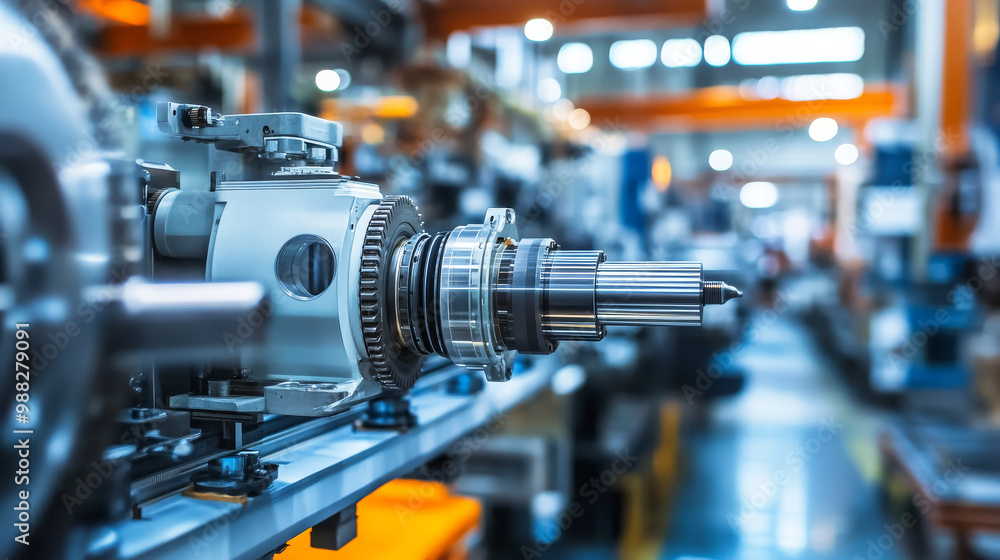 Industrial metal gears on assembly line machinery Industrial metal gears on assembly line machinery