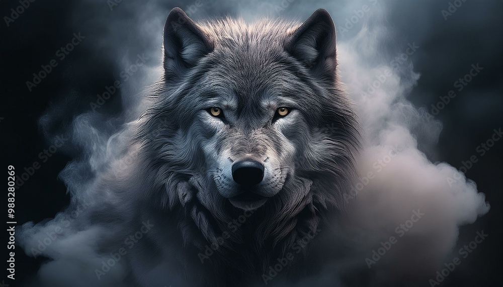 Grey wolf, digital smoke art