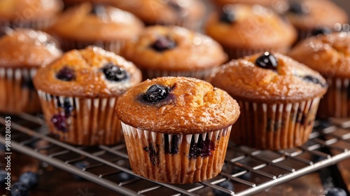 Muffins: Moist, tender individual cakes available in flavors like blueberry, chocolate chip, or banana nut, often topped with a sweet, crumbly crust. 