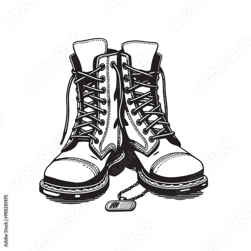 Sketch A pair of white combat boots on a white background. Vector illustration