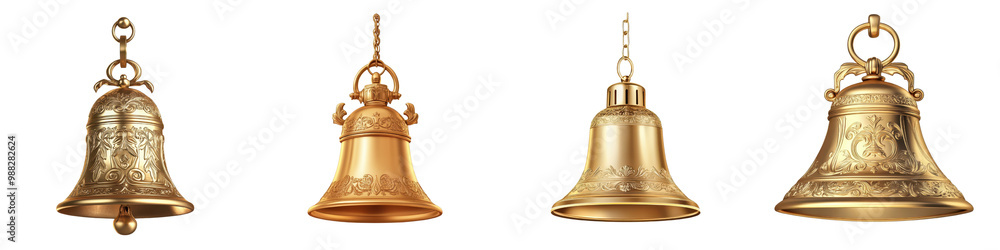 Closeup of beautiful golden church bells hanging in a traditional architectural setting featuring intricate decorative details and a historic religious aesthetic Closeup of beautiful golden church bells hanging in a traditional architectural setting featuring intricate decorative details and a historic religious aesthetic