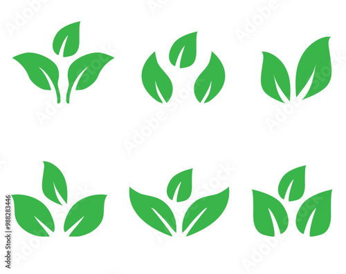 Set of green leaf icons. Green Leaves vector symbols isolated on white background. 