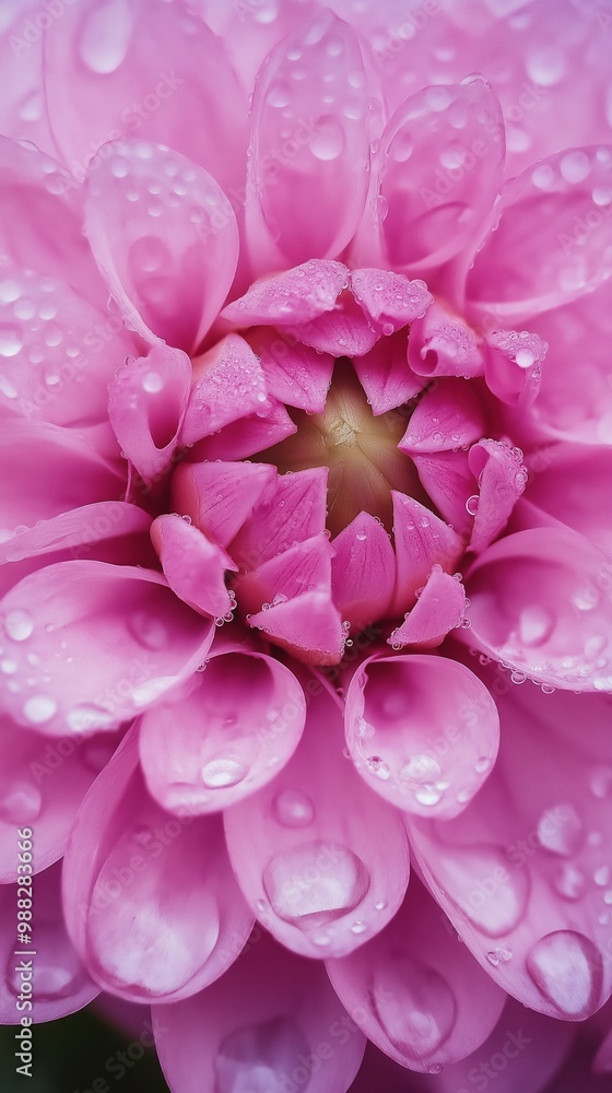 Detailed macro shot of colorful dahlia flower petals showcasing , adorned with dewdrops. Selective focus. Detailed macro shot of colorful dahlia flower petals showcasing , adorned with dewdrops. Selective focus.