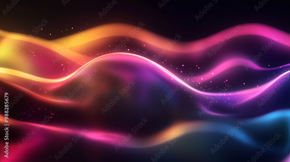 Abstract background featuring colorful rainbow light waves on a black backdrop, fluid lines, motion blur, bokeh effect, and vibrant colors with cinematic lighting. Abstract background featuring colorful rainbow light waves on a black backdrop, fluid lines, motion blur, bokeh effect, and vibrant colors with cinematic lighting.