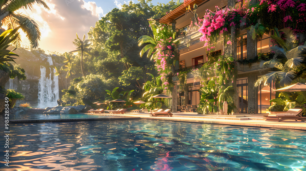 Obraz premium A luxurious black mansion set in a paradise