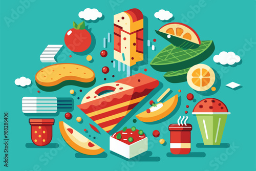 A vibrant display of customizable deconstructed food items showcases various ingredients creatively arranged in an eye-catching pattern.