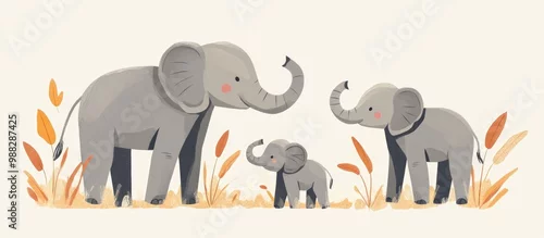 Obraz Adorable cartoon illustration featuring a charming elephant family