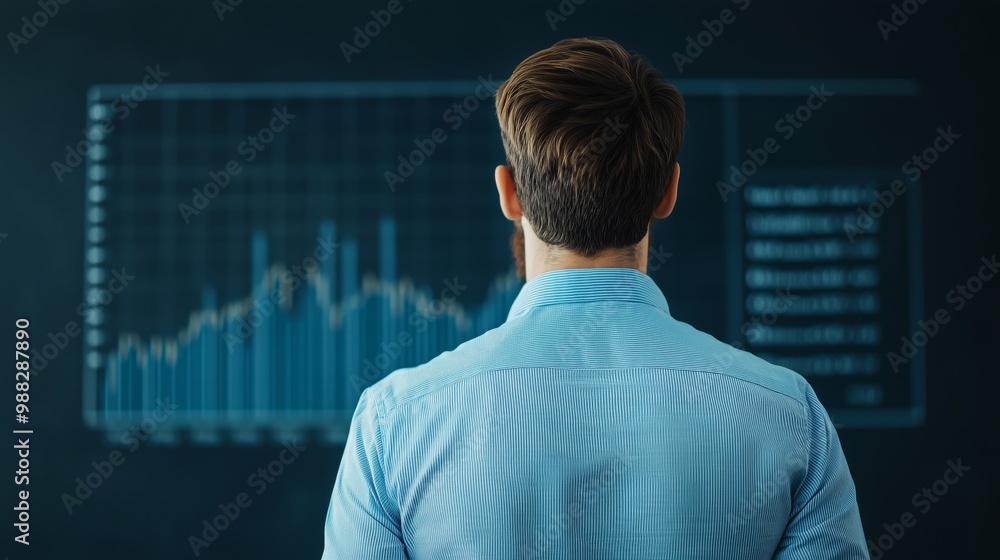 Businessman Looking at Financial Data on Screen Businessman Looking at Financial Data on Screen