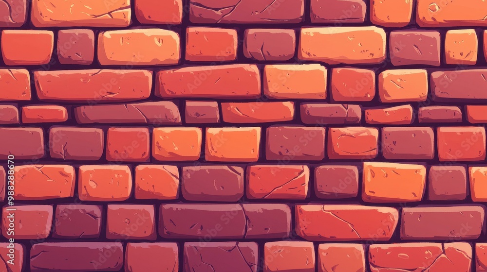 A vibrant red brick wall asset with detailed textures and cartoon flair, perfect for platformer game environments. A vibrant red brick wall asset with detailed textures and cartoon flair, perfect for platformer game environments.