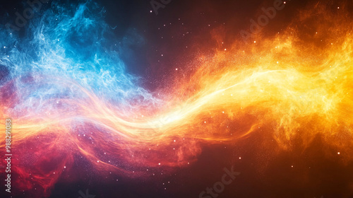 Vibrant cosmic energy flows in a stunning display of blue and orange hues, evoking a sense of wonder and exploration.