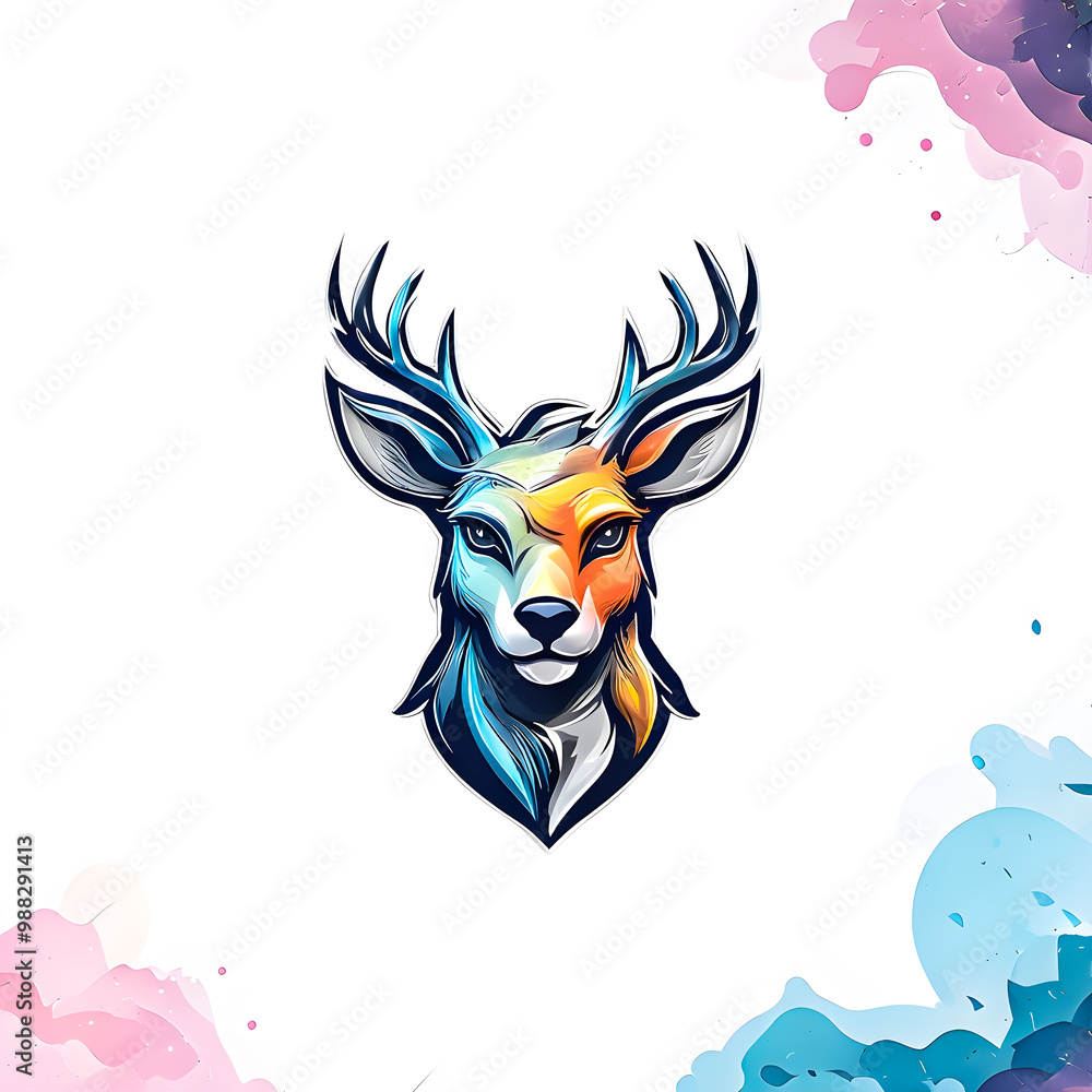Naklejka premium illustration of deer animal mascot head logo on the abstract background.
