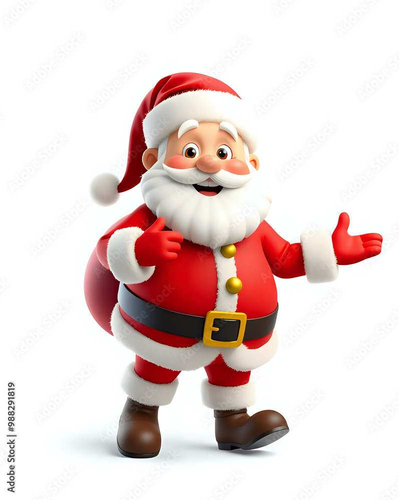 Cheerful 3D cartoon Santa Claus character, dancing and smiling for Merry Christmas, isolated against a white background. AI-generated. Cheerful 3D cartoon Santa Claus character, dancing and smiling for Merry Christmas, isolated against a white background. AI-generated.