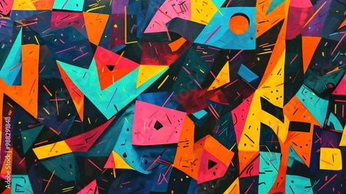 Wallpaper Mural Abstract geometric shapes in vibrant colors, creating a dynamic and energetic pattern. Torontodigital.ca