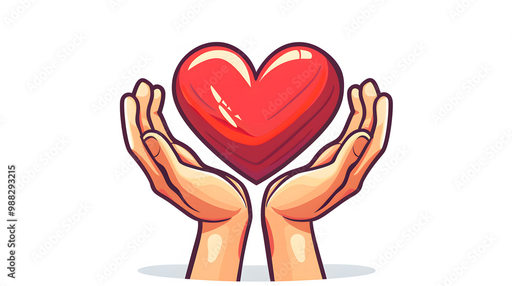 A simple icon of two hands holding up an heart bold lines, white background A simple icon of two hands holding up an heart bold lines, white background