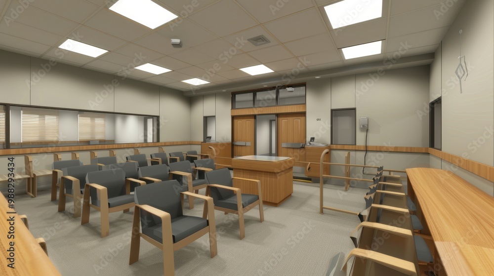 Booking Area: The processing zone for arrested individuals, equipped with fingerprint scanners, mugshot cameras, and stations for handling personal information.
Booking Area: The processing zone for arrested individuals, equipped with fingerprint scanners, mugshot cameras, and stations for handling personal information.