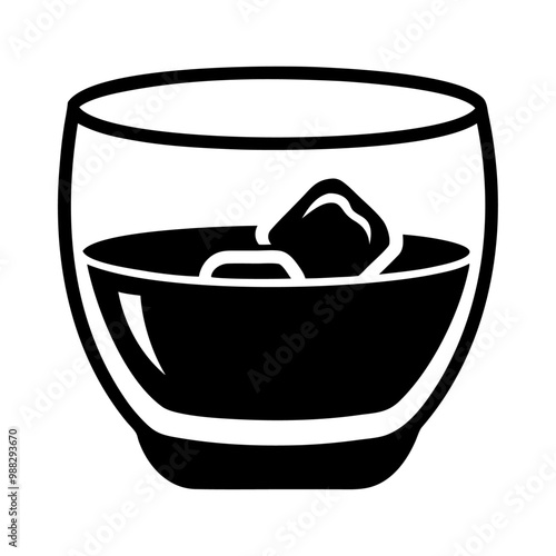 Black silhouette whiskey drink wine bowl icon and vector illustration