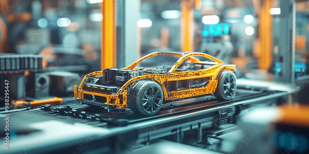 modern car factory production line with electric vehicle battery parts, industrial background modern car factory production line with electric vehicle battery parts, industrial background