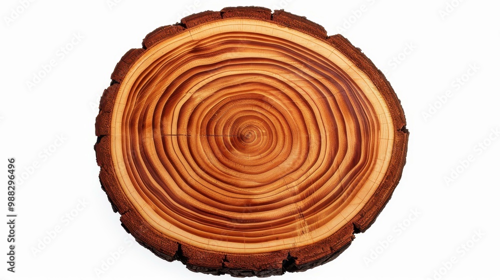 Fototapeta premium Explore the intricate details of a tree trunk cross section against a clean background, showcasing natural beauty and texture.