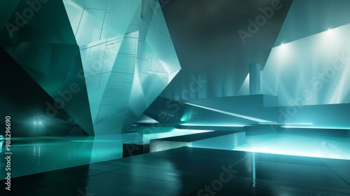 The exterior of a futuristic building, featuring elaborate lighting and modern architecture photo