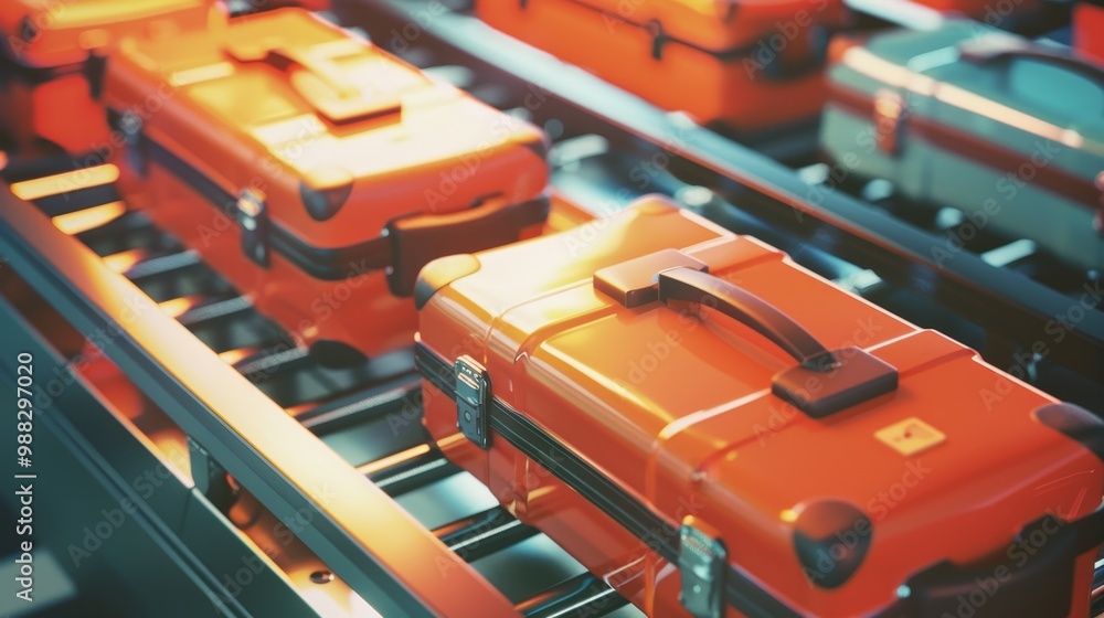 A baggage claim area in an airport terminal with suitcases on a luggage conveyor belt, Ai Generated A baggage claim area in an airport terminal with suitcases on a luggage conveyor belt, Ai Generated