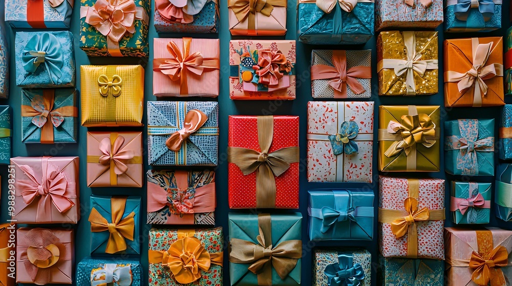 Vibrant, beautifully wrapped presents await unwrapping, infusing any celebration with joy and anticipation. Vibrant, beautifully wrapped presents await unwrapping, infusing any celebration with joy and anticipation.