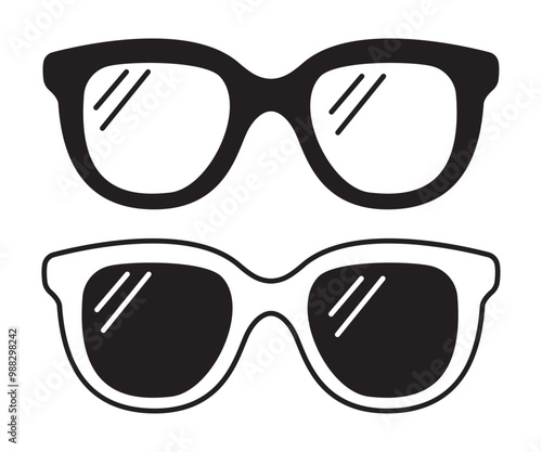 Hand drawn set of sunglasses icons isolated on white background.