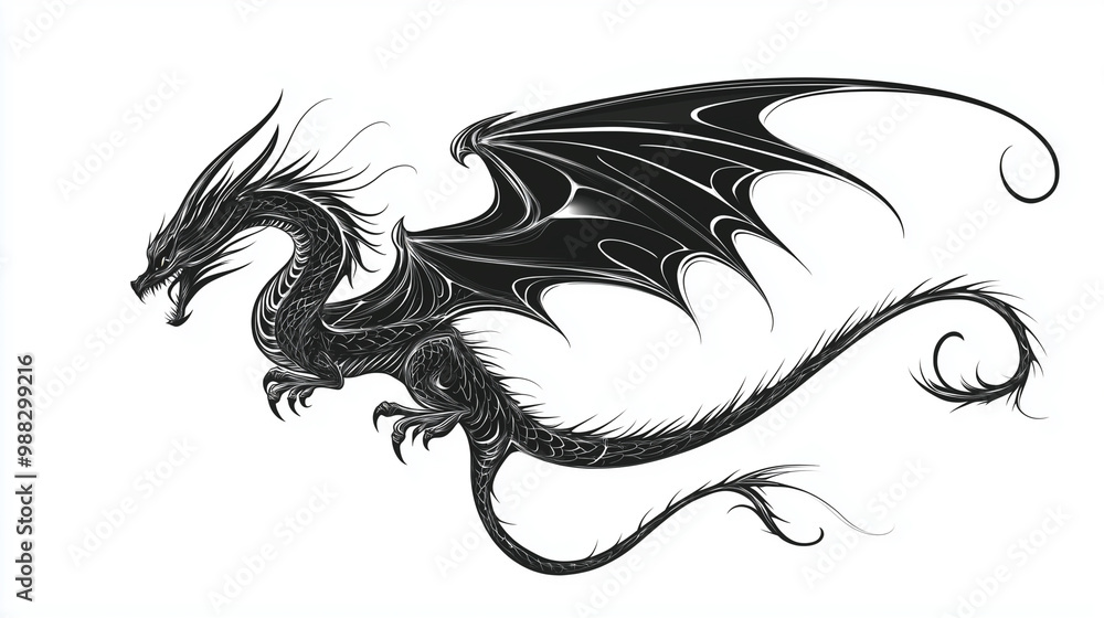Illustration dragon tattoo design white background isolated on white background,. Created using Generative AI Technology
Illustration dragon tattoo design white background isolated on white background,. Created using Generative AI Technology