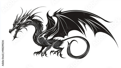 Illustration dragon tattoo design white background isolated on white background,. Created using Generative AI Technology 