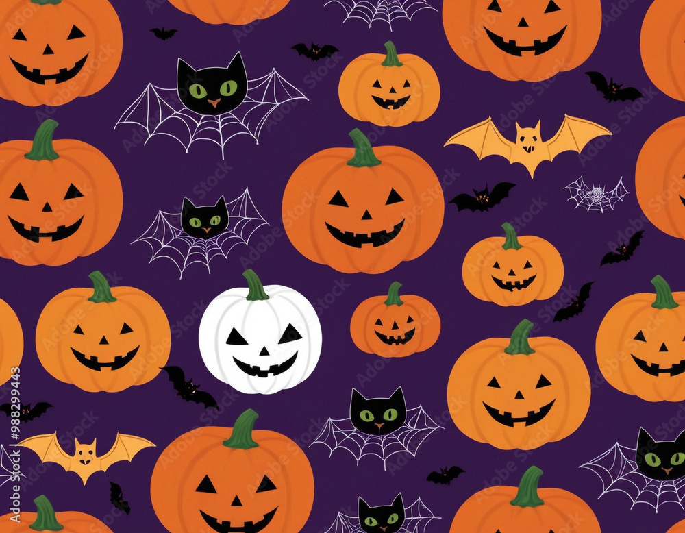 Halloween Pumpkins and Bats Pattern Halloween Pumpkins and Bats Pattern