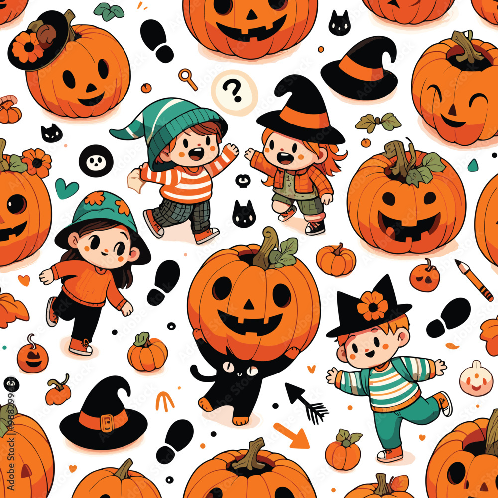 Naklejka premium Adobe Illustrator Artwork playful Halloween vector illustration on a clean white background