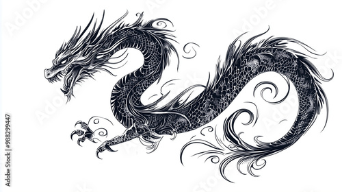 Illustration dragon tattoo design white background isolated on white background,. Created using Generative AI Technology 