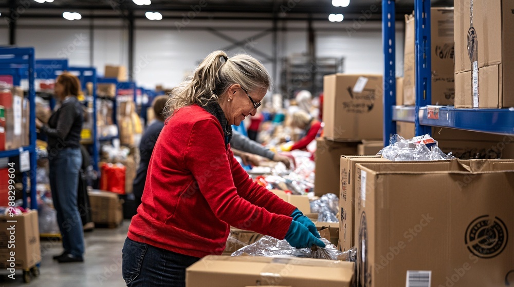 The essence of community shines through as volunteers selflessly sort donations, nurturing kindness and support for those in need. The essence of community shines through as volunteers selflessly sort donations, nurturing kindness and support for those in need.