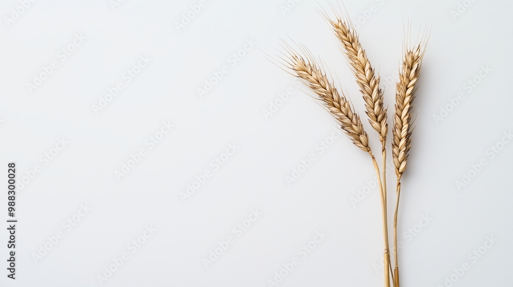 Golden wheat stalks arranged against a light background showcase the beauty of harvested grains in a minimalist style Golden wheat stalks arranged against a light background showcase the beauty of harvested grains in a minimalist style