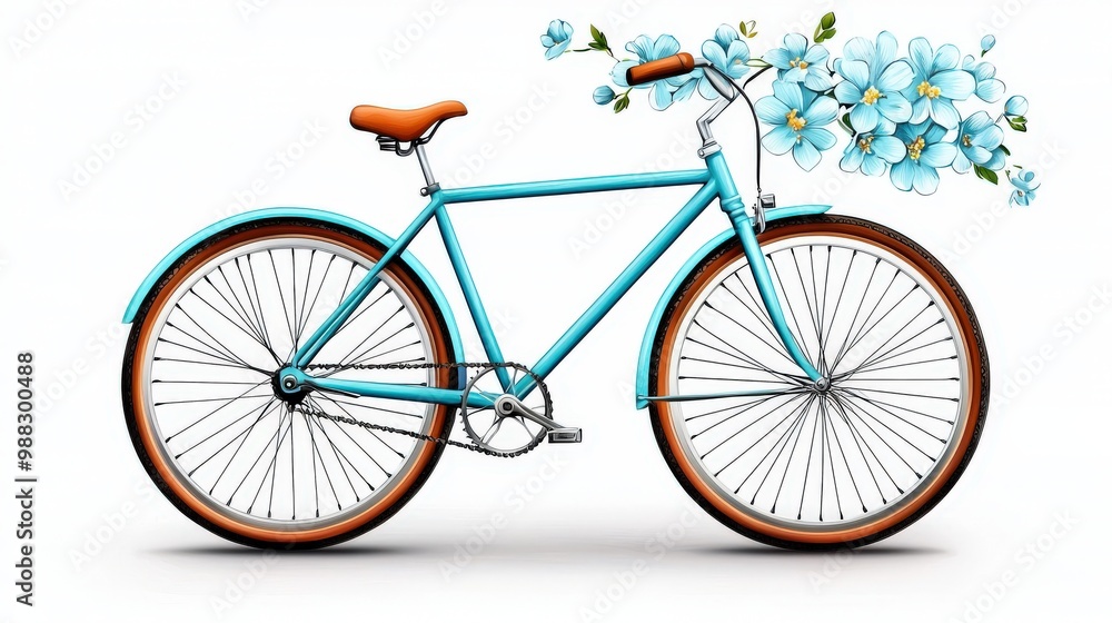 Fototapeta premium Enchanting Vintage Bicycle With Blooming Flowers in Watercolor