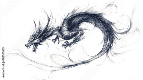 Illustration dragon tattoo design white background isolated on white background,. Created using Generative AI Technology 