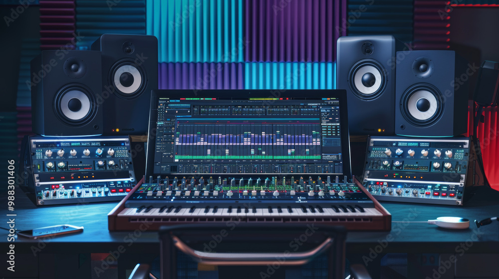Fototapeta premium Sound editing software for teaching audio production and editing in high quality illustration style