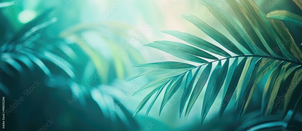 Obraz premium Tropical Blurred Background With Palm Leaves In Forest