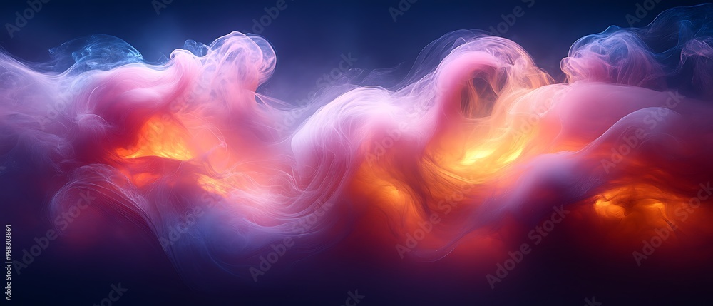 Abstract background with flowing smoke in pink, blue, and yellow hues. Abstract background with flowing smoke in pink, blue, and yellow hues.