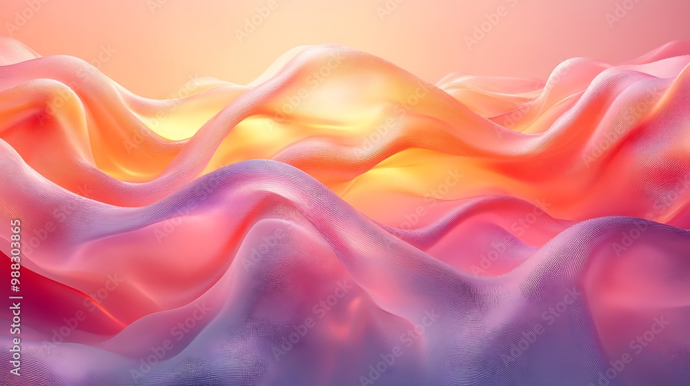 Abstract 3D rendering of flowing, vibrant, pink and orange shapes reminiscent of a landscape. Abstract 3D rendering of flowing, vibrant, pink and orange shapes reminiscent of a landscape.