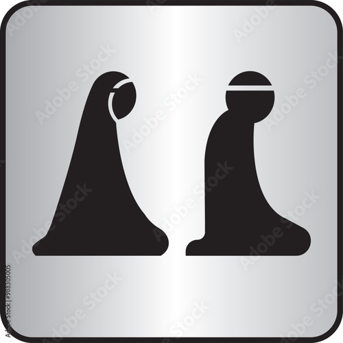 Minimalist Muslim prayer icons depicting a man and a woman in traditional prayer positions
