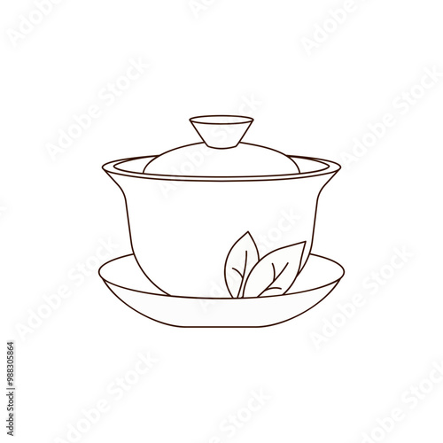 Gaiwan, hand drawn illustration. Chinese tea ceremony.