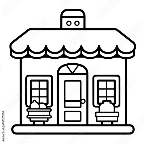 Simple outline icon of a bakery shop in vector, perfect for bakery-related designs.